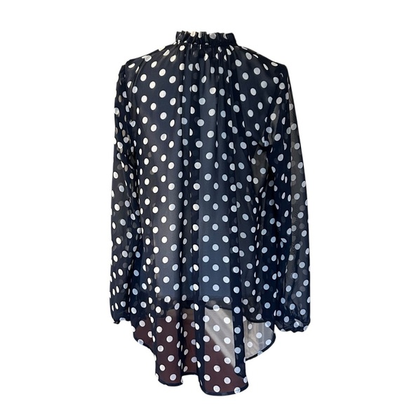 Show Me Your Mumu Alicia Tunic Button Down Shirt SZ Medium Navy Polka Dot Sheer - Picture 5 of 8